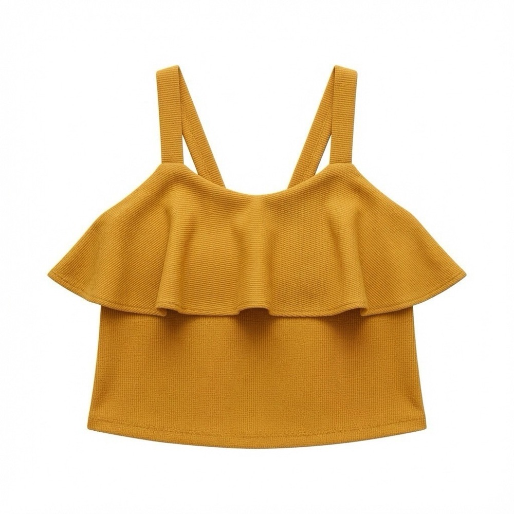 Madewell Off Shoulder Ruffle Top Large Mustard Yellow Ribbed Stretch Party Boho